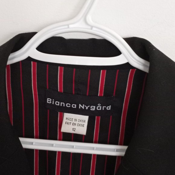 Bianca Nygard black trench coat;  silk lining, metal buttons, 3/4 length - Picture 4 of 4